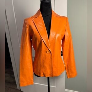 Colebrook orange leather jacket single button Y2K blazer